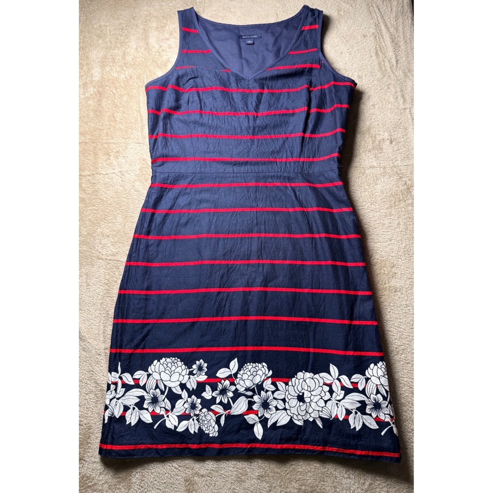 Tommy Hilfiger Striped Floral Sleeveless Sheath Dress 4 Coastal Nautical Summer